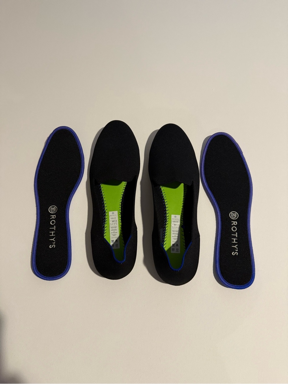 Rothy's Womens Black Slip-On Loafers with Blue Trim size 13